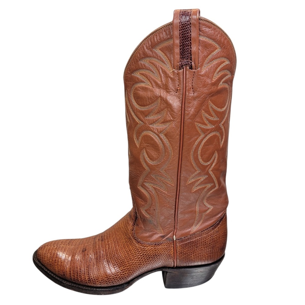 Larry Mahan Lizard Cowboy Boots 3112 Brown Size 7 B Narrow Western Dance - Picture 3 of 15